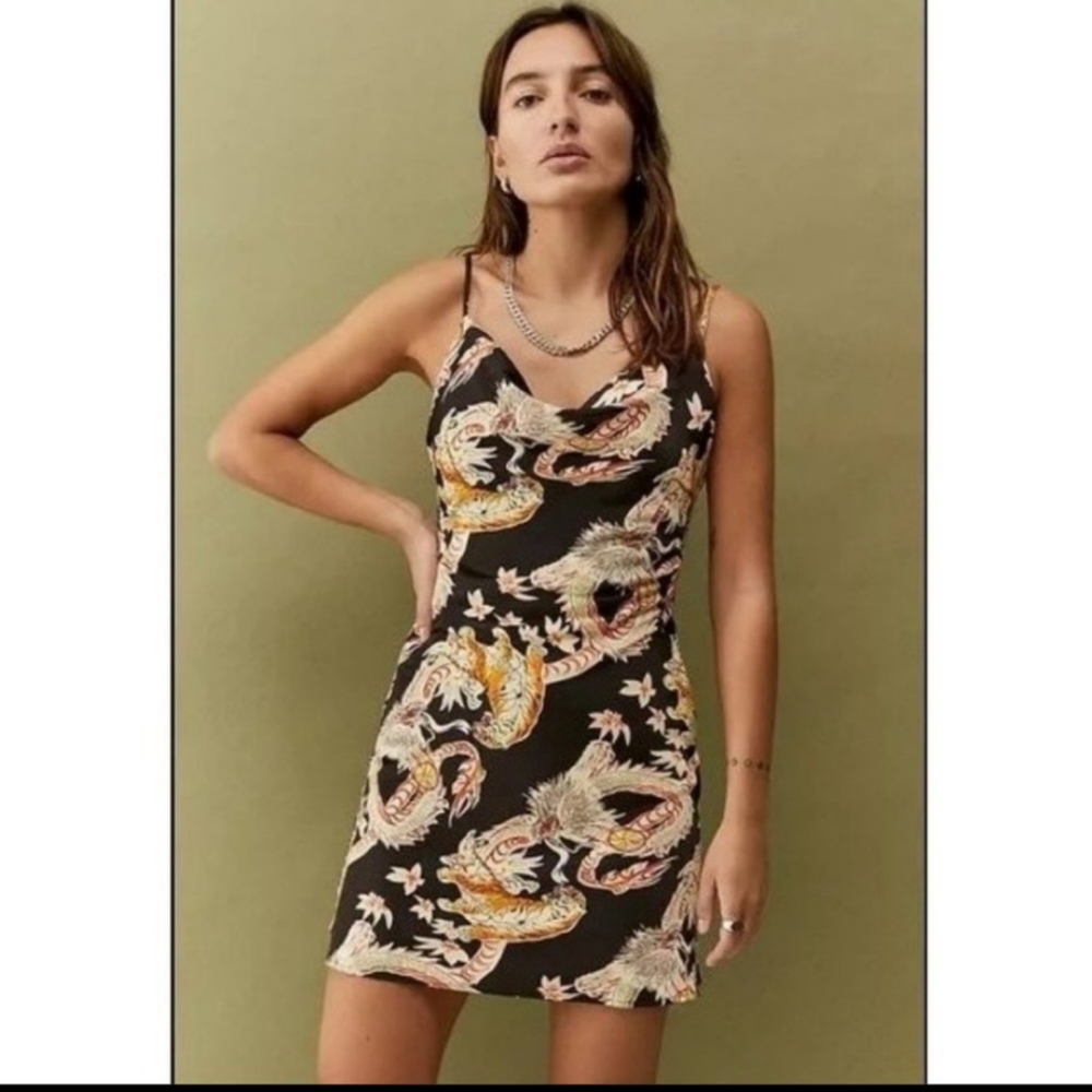 Urban Outfitters Mallory Dragon Print Cowl Neck Slip Dress Sz XL